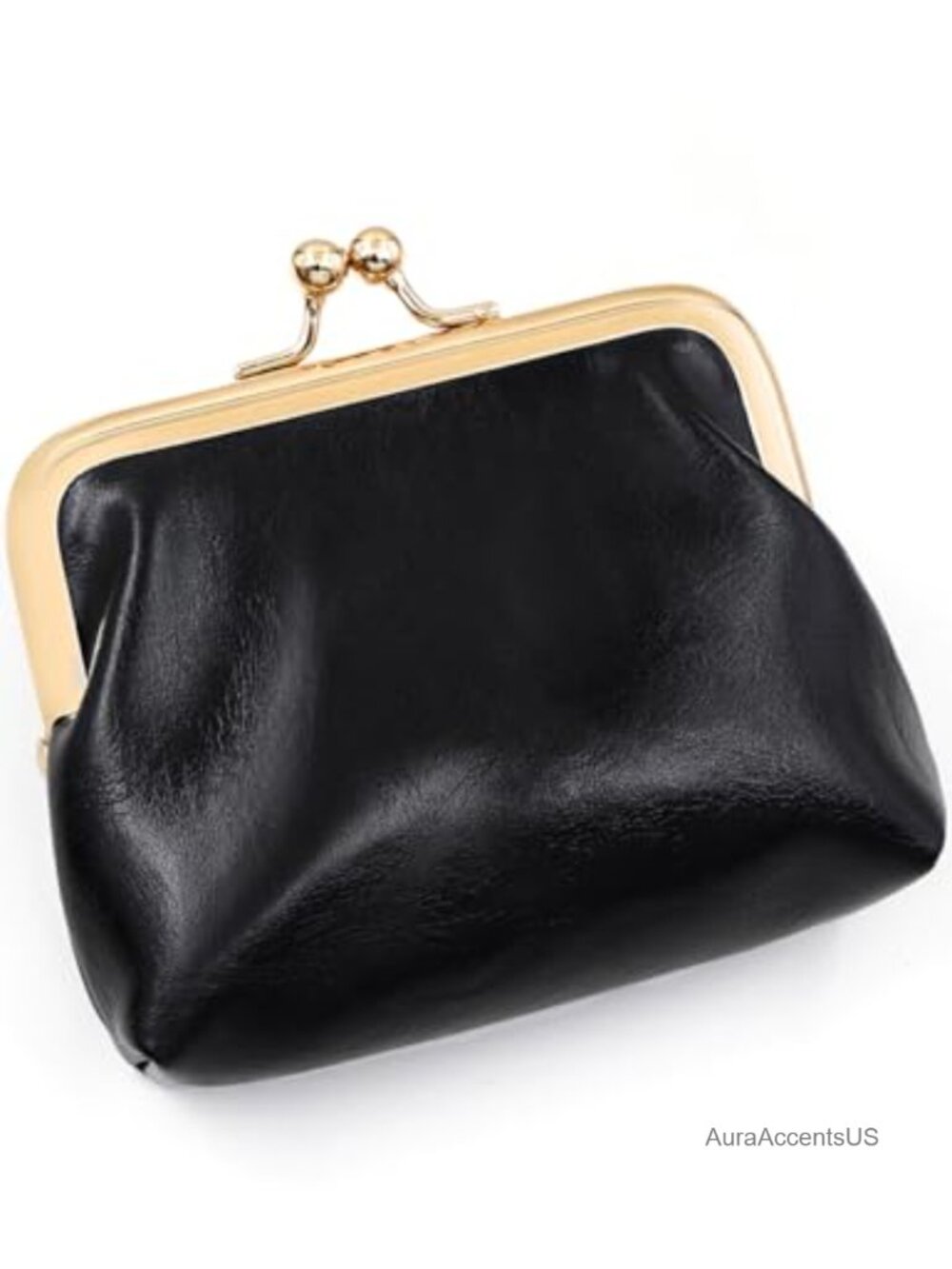 Vintage PU Leather Coin Purse with Kiss Lock, Pocket-Sized Mini Pouch, Scratch